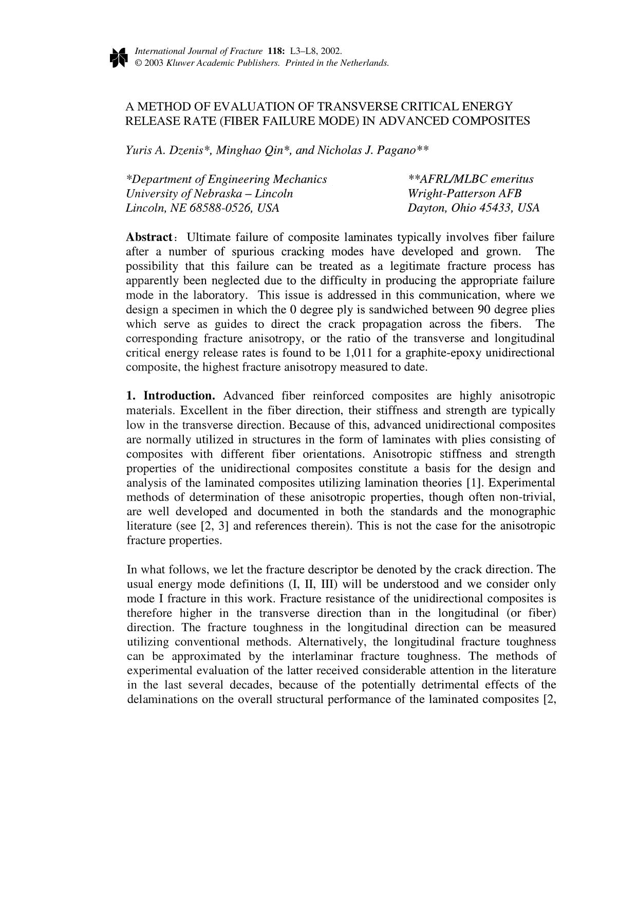 A method of evaluation of transverse critical energy release rate (fiber failure mode) in advanced composites by Unknown