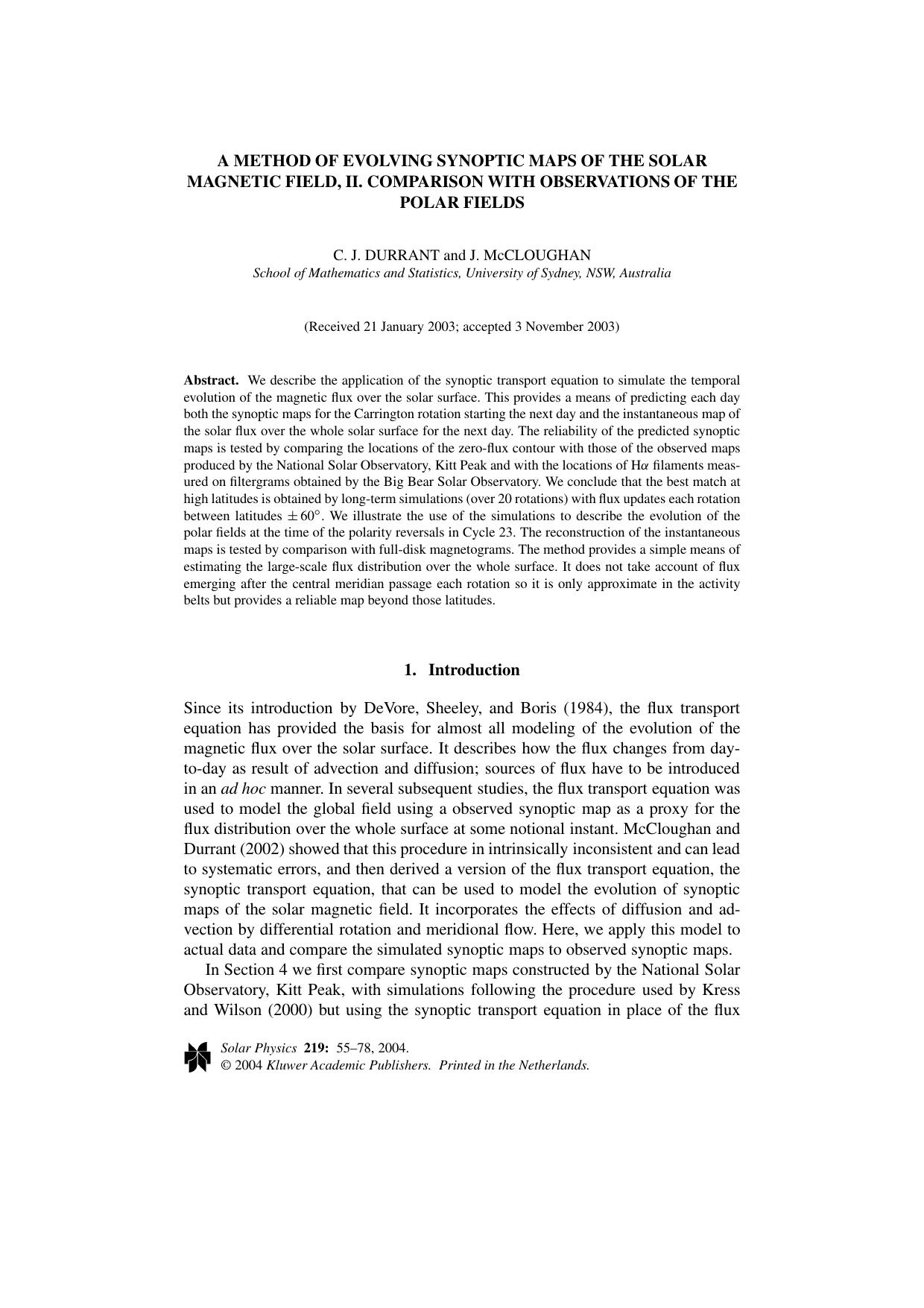A method of evolving synoptic maps of the solar magnetic field, II. Comparison with observations of the polar fields by Unknown