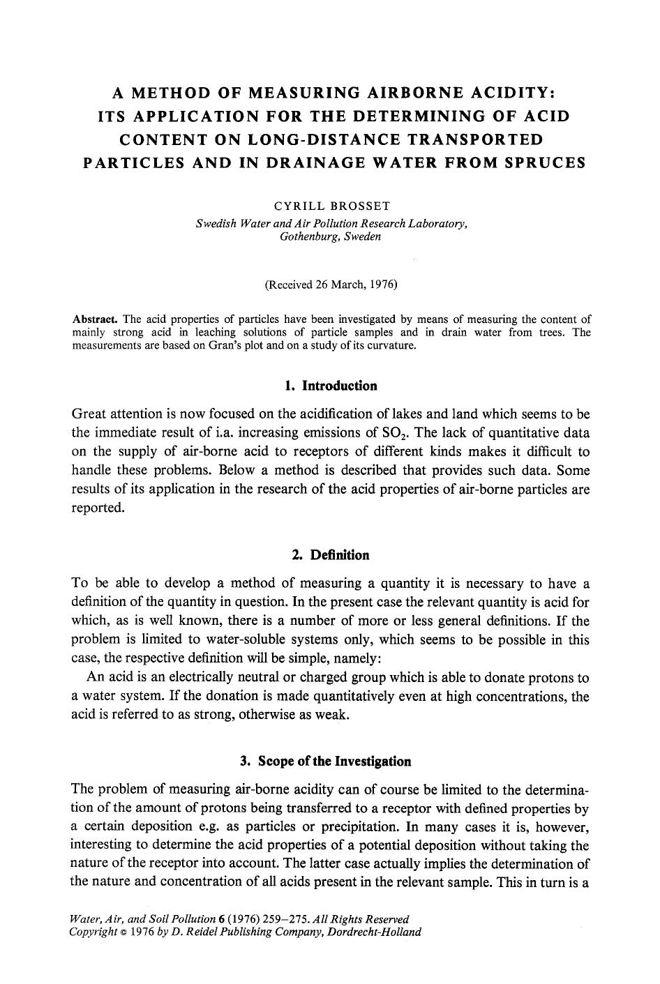 A method of measuring airborne acidity: Its application for the determining of acid content on long-distance transported particles and in drainage water from spruces by Unknown