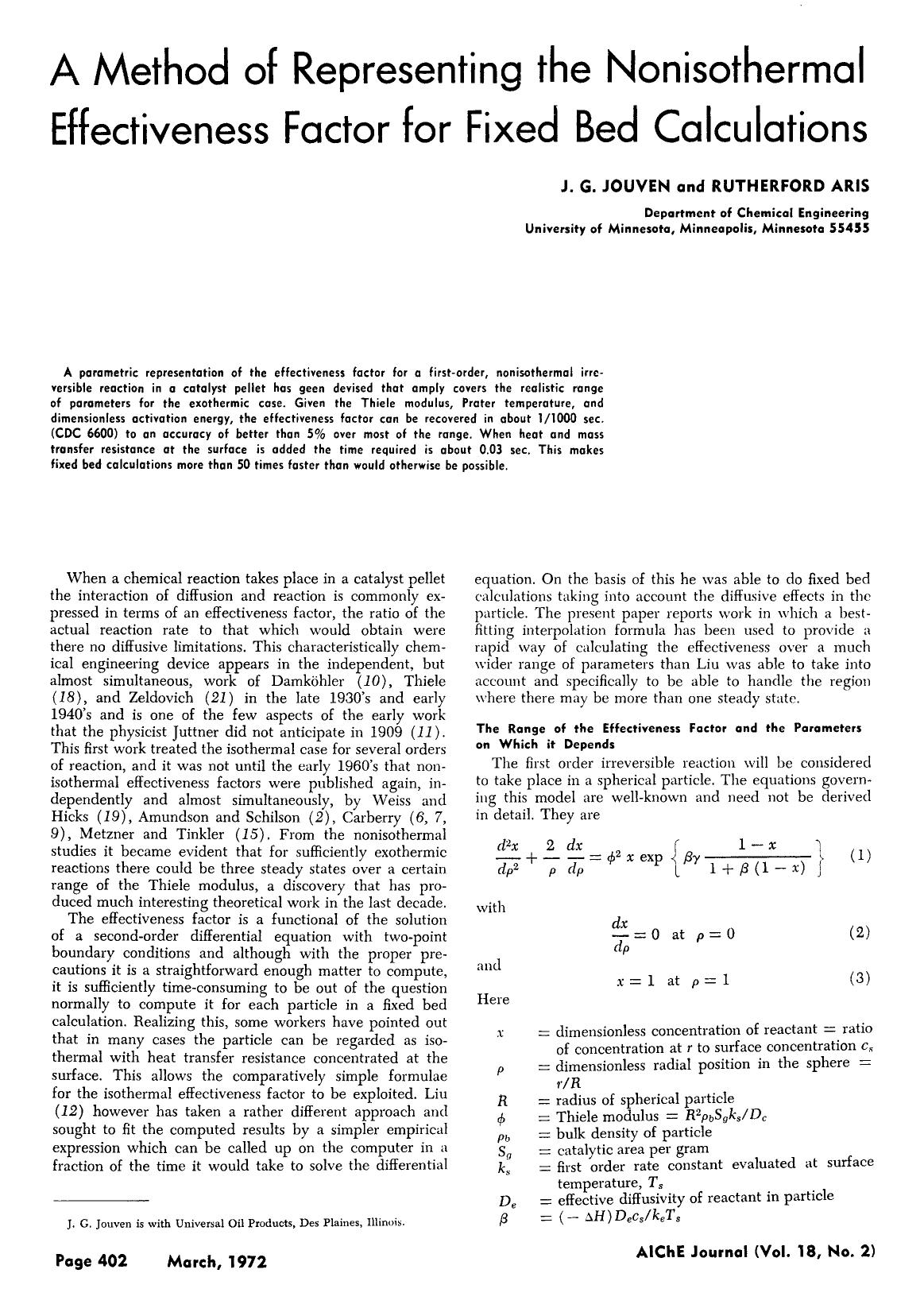 A method of representing the nonisothermal effectiveness factor for fixed bed calculations by Unknown