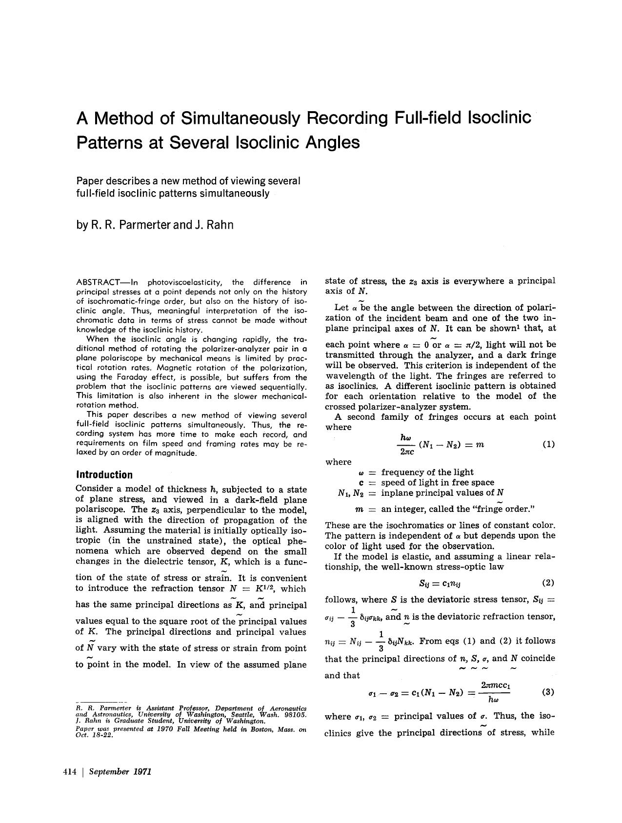 A method of simultaneously recording full-field isoclinic patterns at several isoclinic angles by Unknown