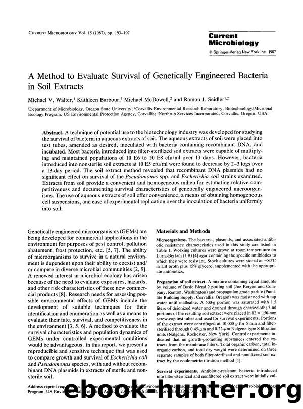 A method to evaluate survival of genetically engineered bacteria in soil extracts by Unknown