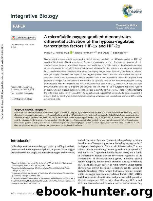 A microfluidic oxygen gradient demonstrates differential activation of the hypoxia-regulated transcription factors HIF-1α and HIF-2α by Megan L. Rexius-Hall & Jalees Rehman & David T. Eddington