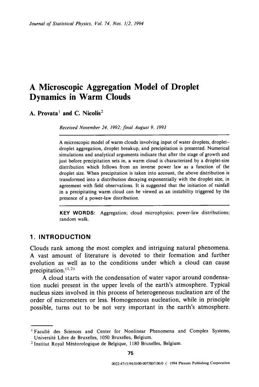 A microscopic aggregation model of droplet dynamics in warm clouds by Unknown
