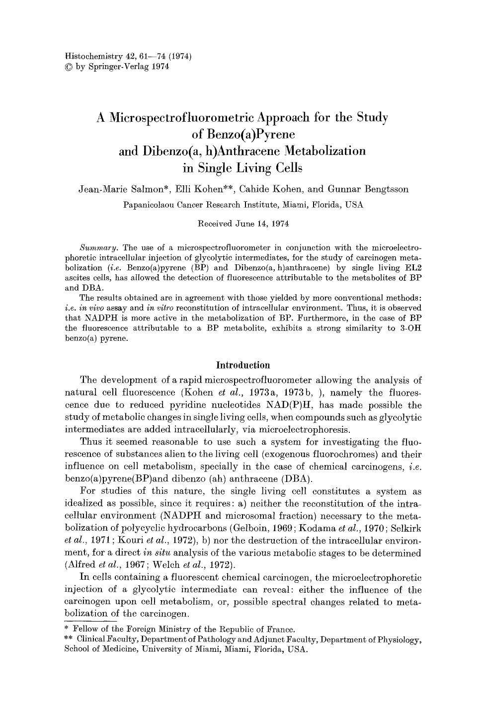 A microspectrofluorometric approach for the study of Benzo(a)pyrene and Dibenzo(a, h)anthracene metabolization in single living cells by Unknown