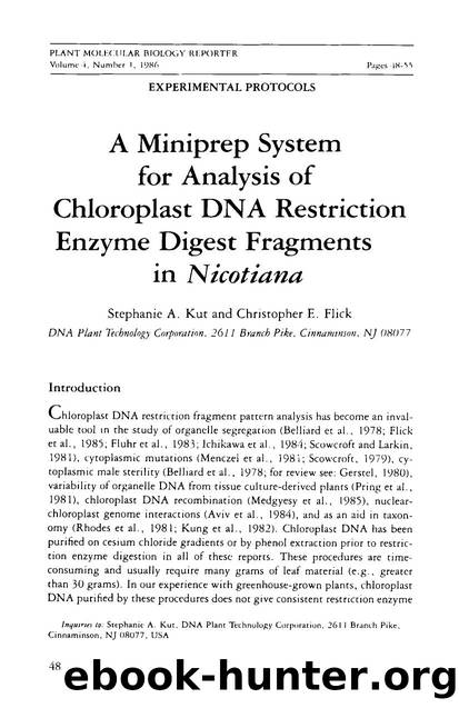 A miniprep system for analysis of chloroplast DNA restriction enzyme digest fragments in <Emphasis Type="Italic">Nicotiana <Emphasis> by Unknown