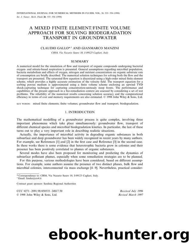 A mixed finite elementfinite volume approach for solving biodegradation transport in groundwater by Unknown