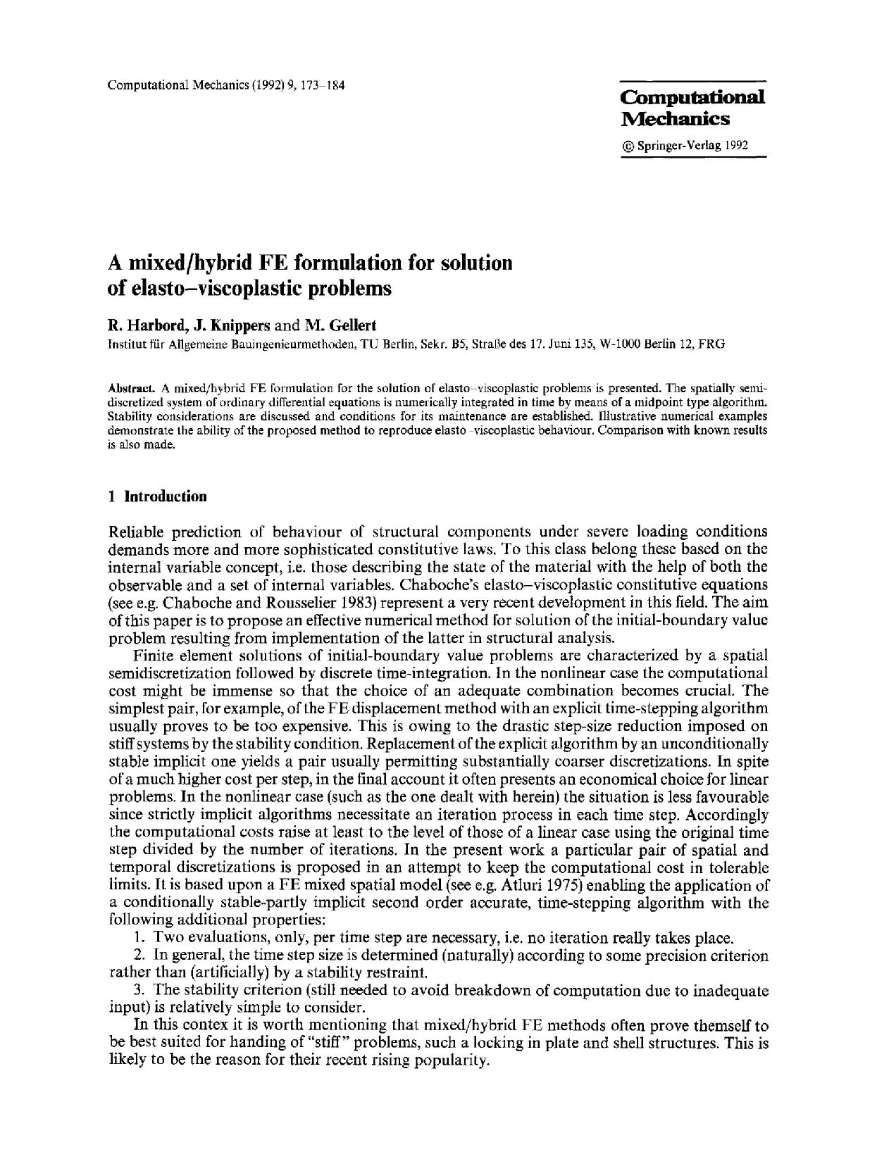 A mixedhybrid FE formulation for solution of elasto-viscoplastic problems by Unknown