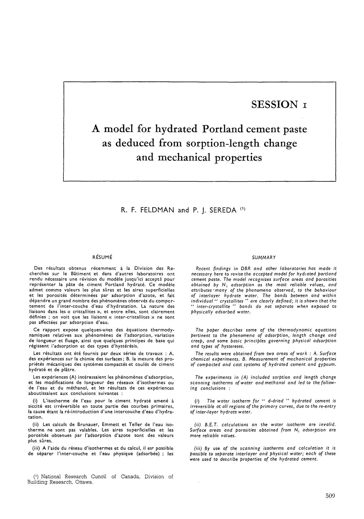 A model for hydrated Portland cement paste as deduced from sorption-length change and mechanical properties by Unknown