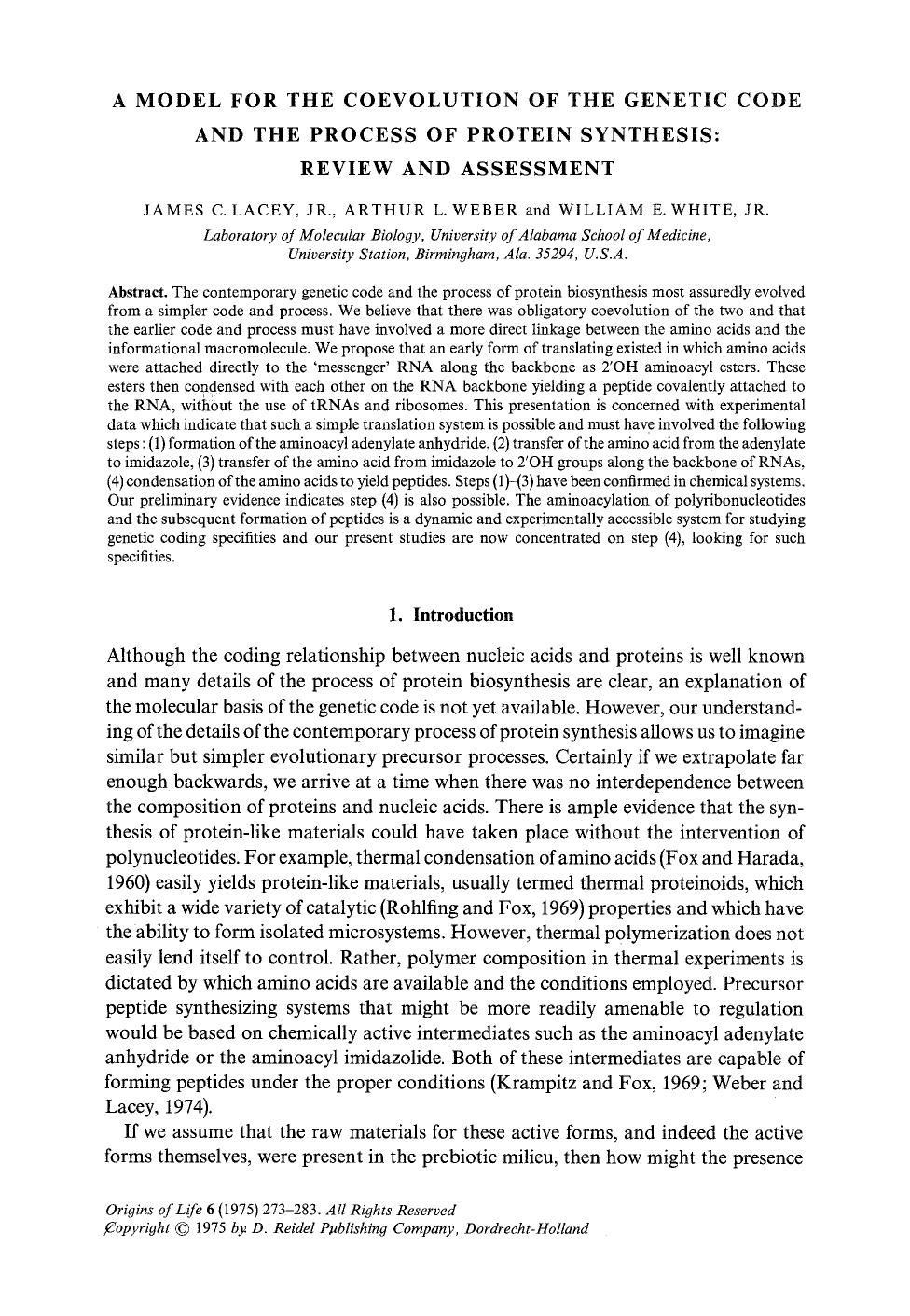 A model for the coevolution of the genetic code and the process of protein synthesis: Review and assessment by Unknown