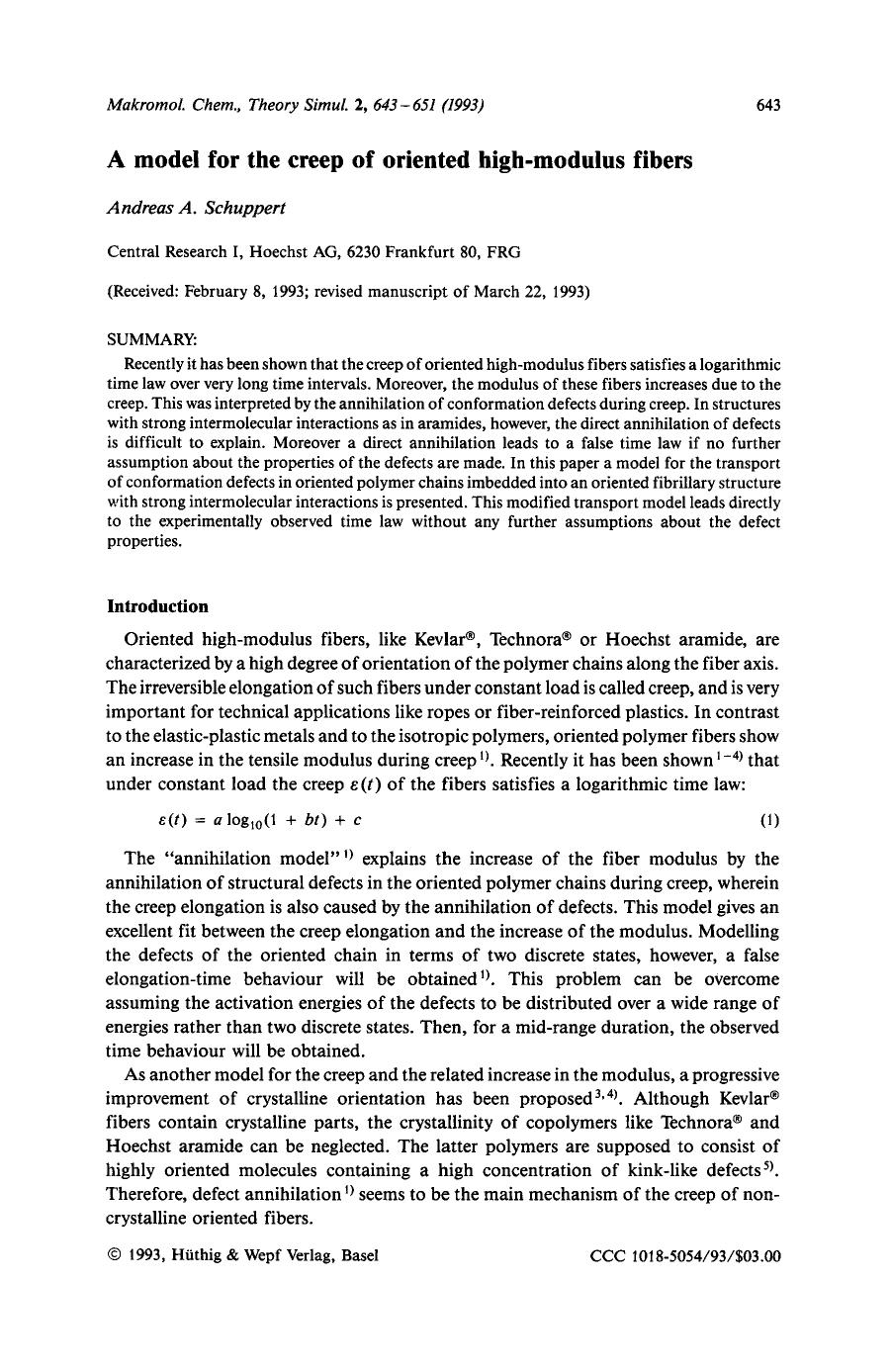 A model for the creep of oriented high-modulus fibers by Unknown