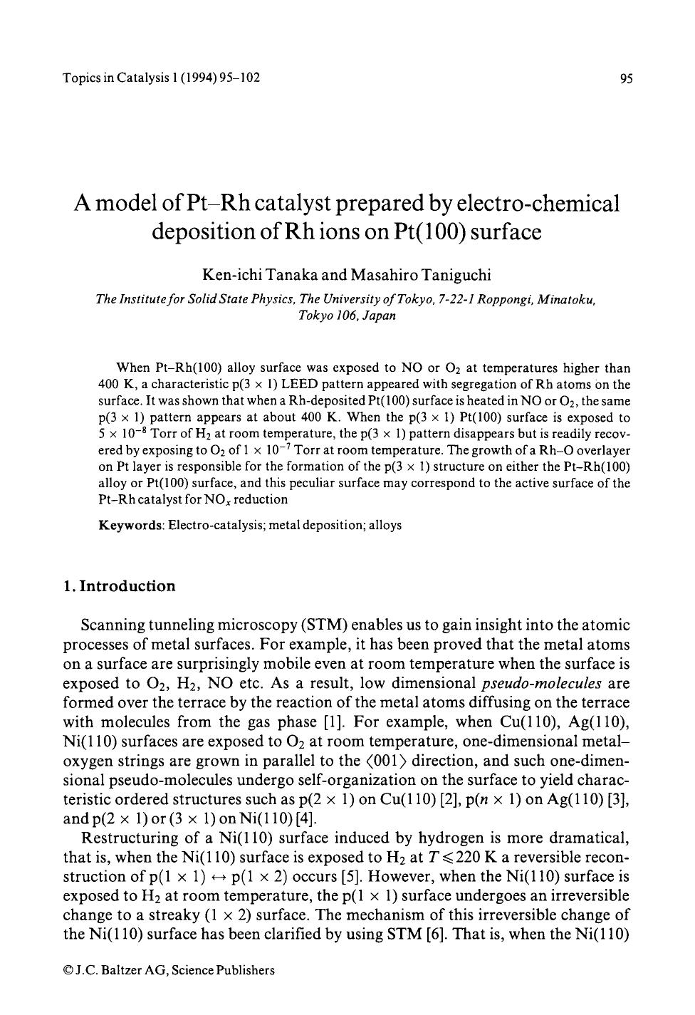 A model of Pt-Rh catalyst prepared by electro-chemical deposition of Rh ions on Pt(100) surface by Unknown