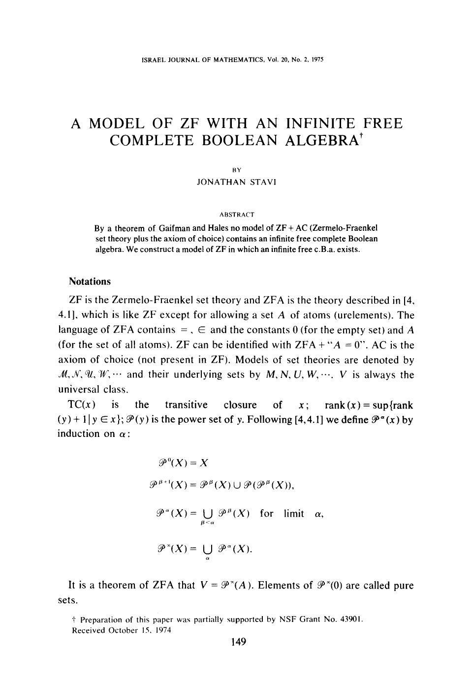 A model of ZF with an infinite free complete Boolean algebra by Unknown