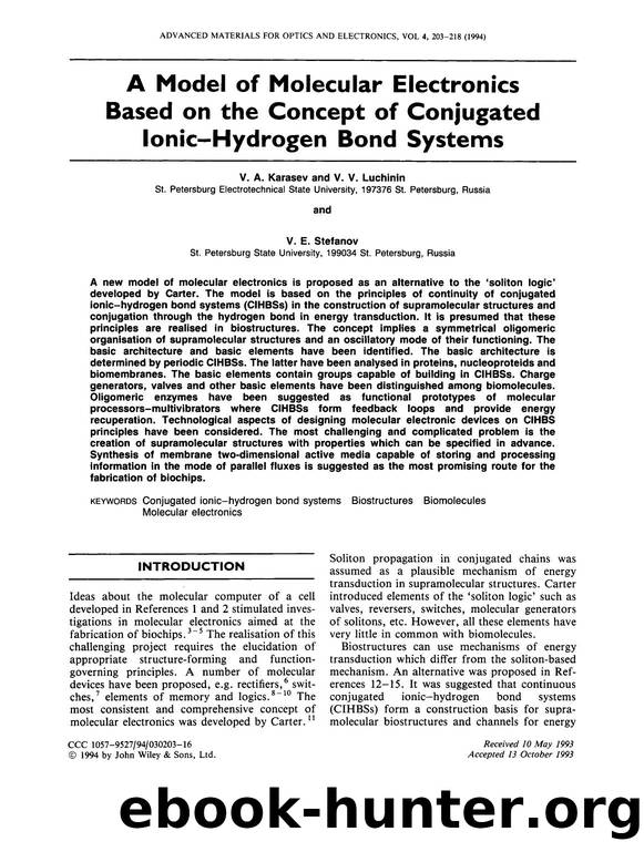 A model of molecular electronics based on the concept of conjugated lonic-hydrogen bond systems by Unknown