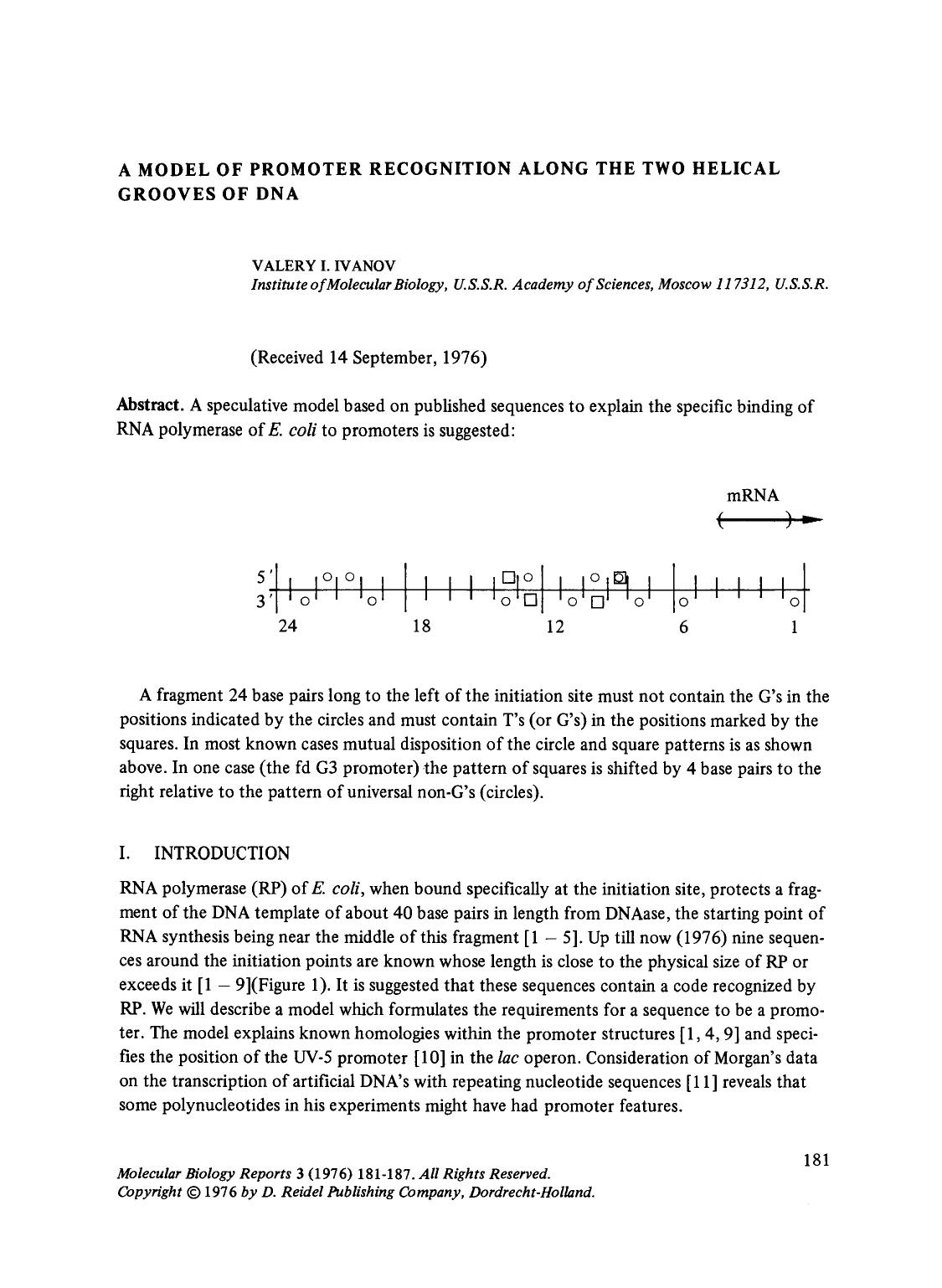 A model of promoter recognition along the two helical grooves of DNA by Unknown