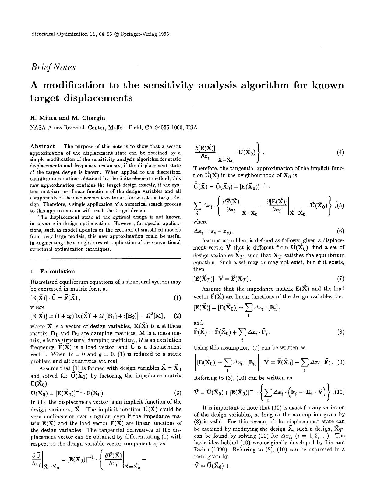 A modification to the sensitivity analysis algorithm for known target displacements by Unknown
