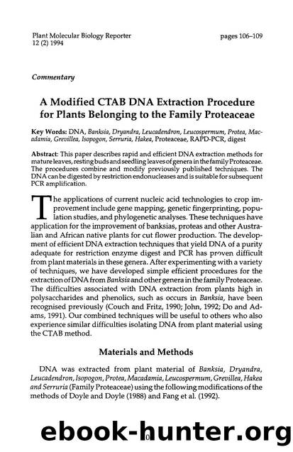 A modified CTAB DNA extraction procedure for plants belonging to the family proteaceae by Unknown
