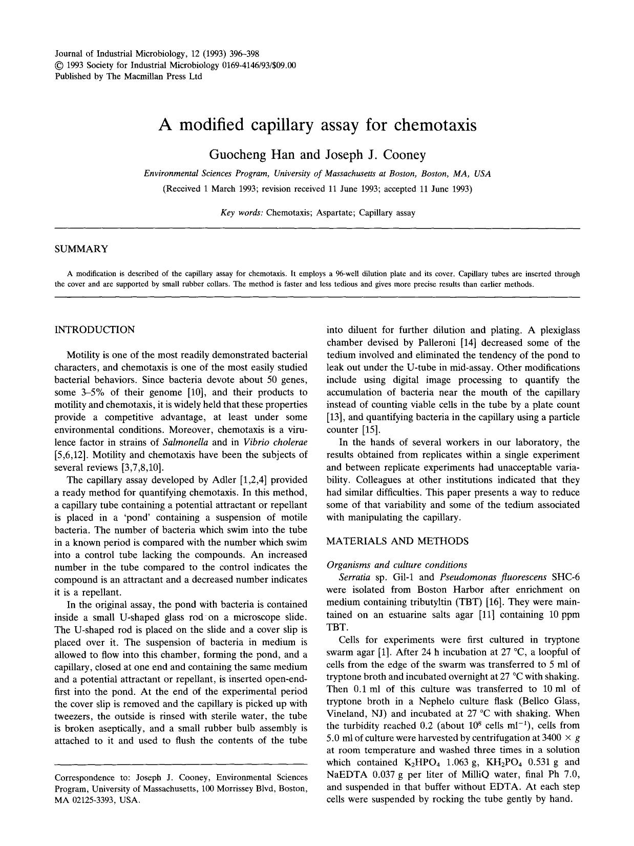 A modified capillary assay for chemotaxis by Unknown