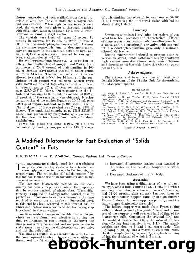 A modified dilatometer for fast evaluation of “solids content” in fats by Unknown