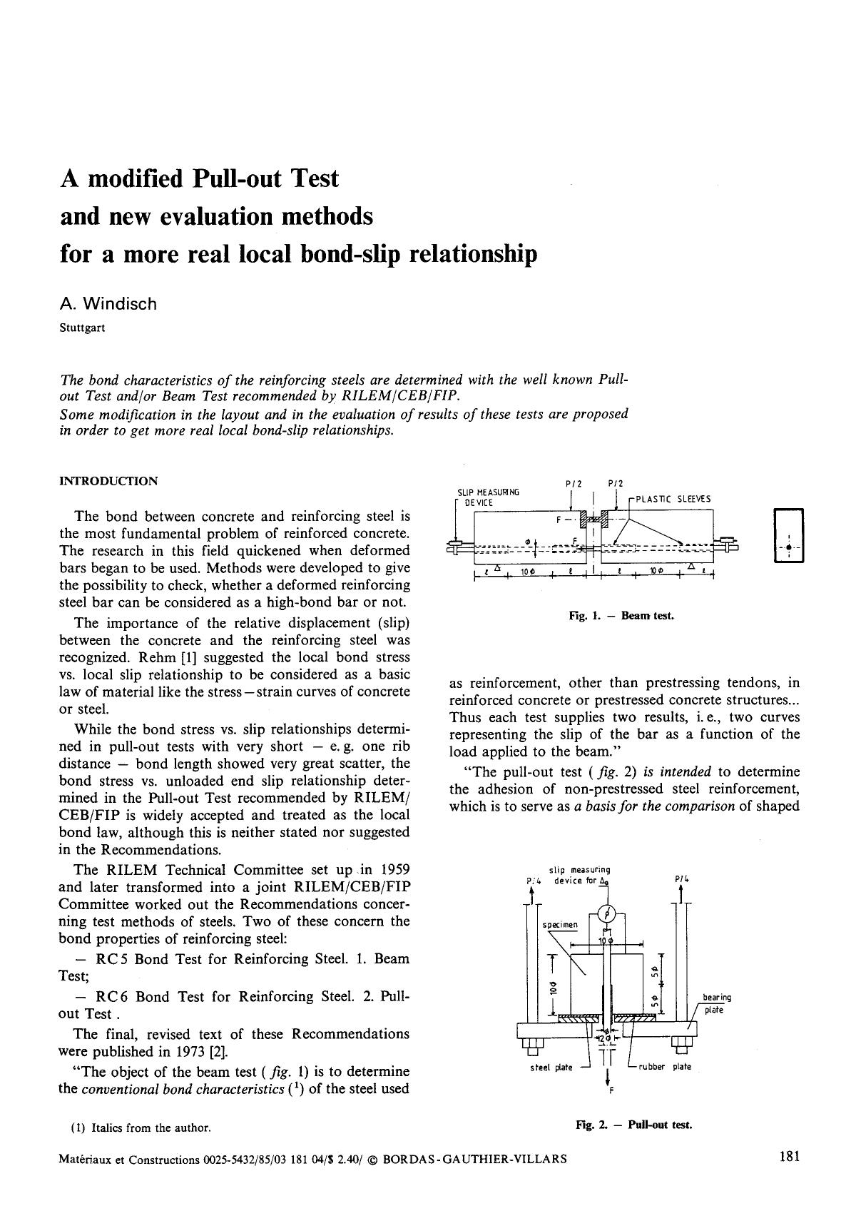 A modified pull-out test and new evaluation methods for a more real local bond-slip relationship by Unknown
