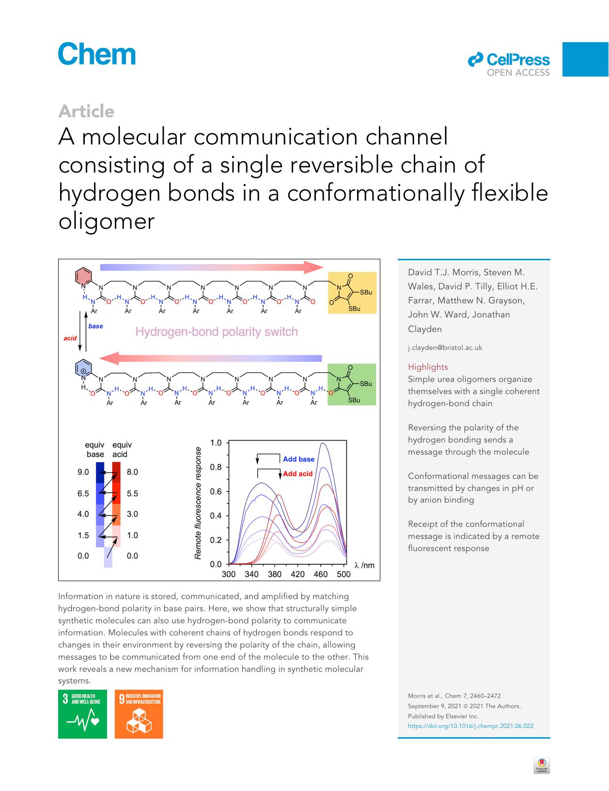 A molecular communication channel consisting of a single reversible chain of hydrogen bonds in a conformationally flexible oligomer by unknow
