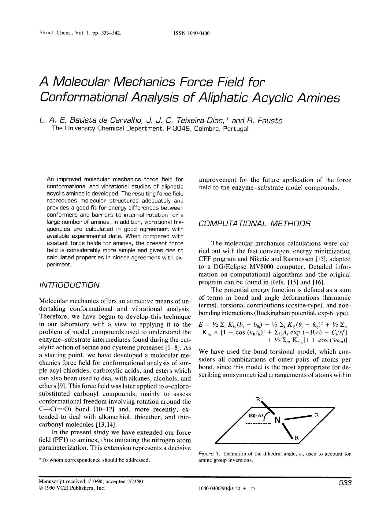 A molecular mechanics force field for conformational analysis of aliphatic acyclic amines by Unknown