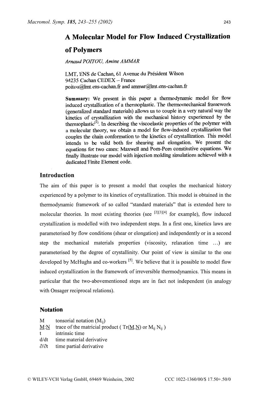 A molecular model for flow induced crystallization of polymers by SOD