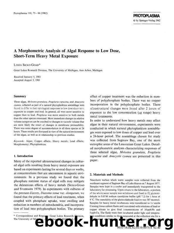 A morphometric analysis of algal response to low dose, short-term heavy metal exposure by Unknown