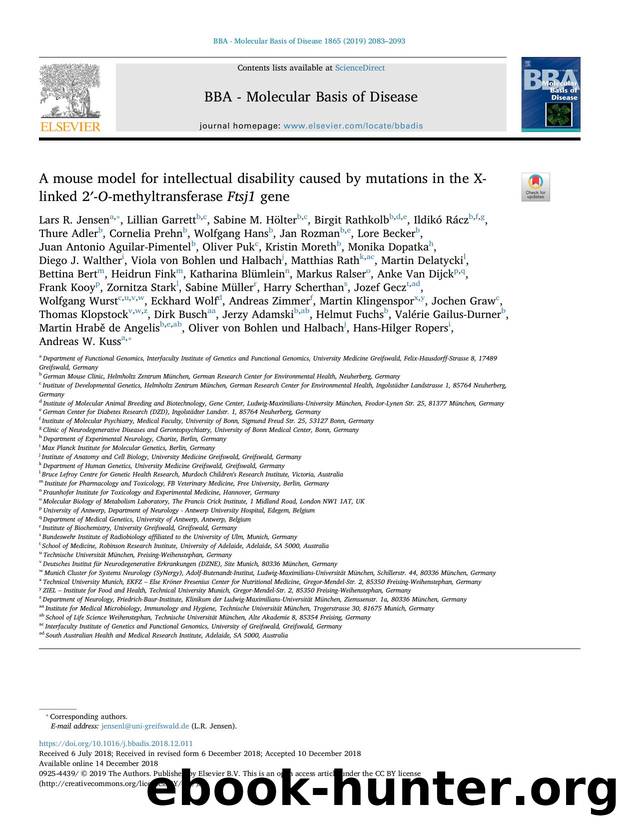 A mouse model for intellectual disability caused by mutations in the X-linked 2â²âOâmethyltransferase Ftsj1 gene by unknow