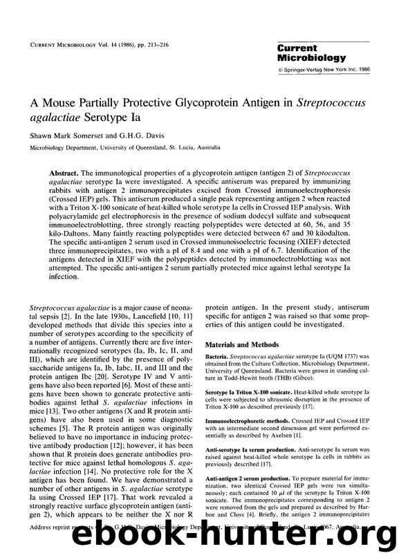 A mouse partially protective glycoprotein antigen in <Emphasis Type="Italic">Streptococcus agalactiae <Emphasis> serotype Ia by Unknown