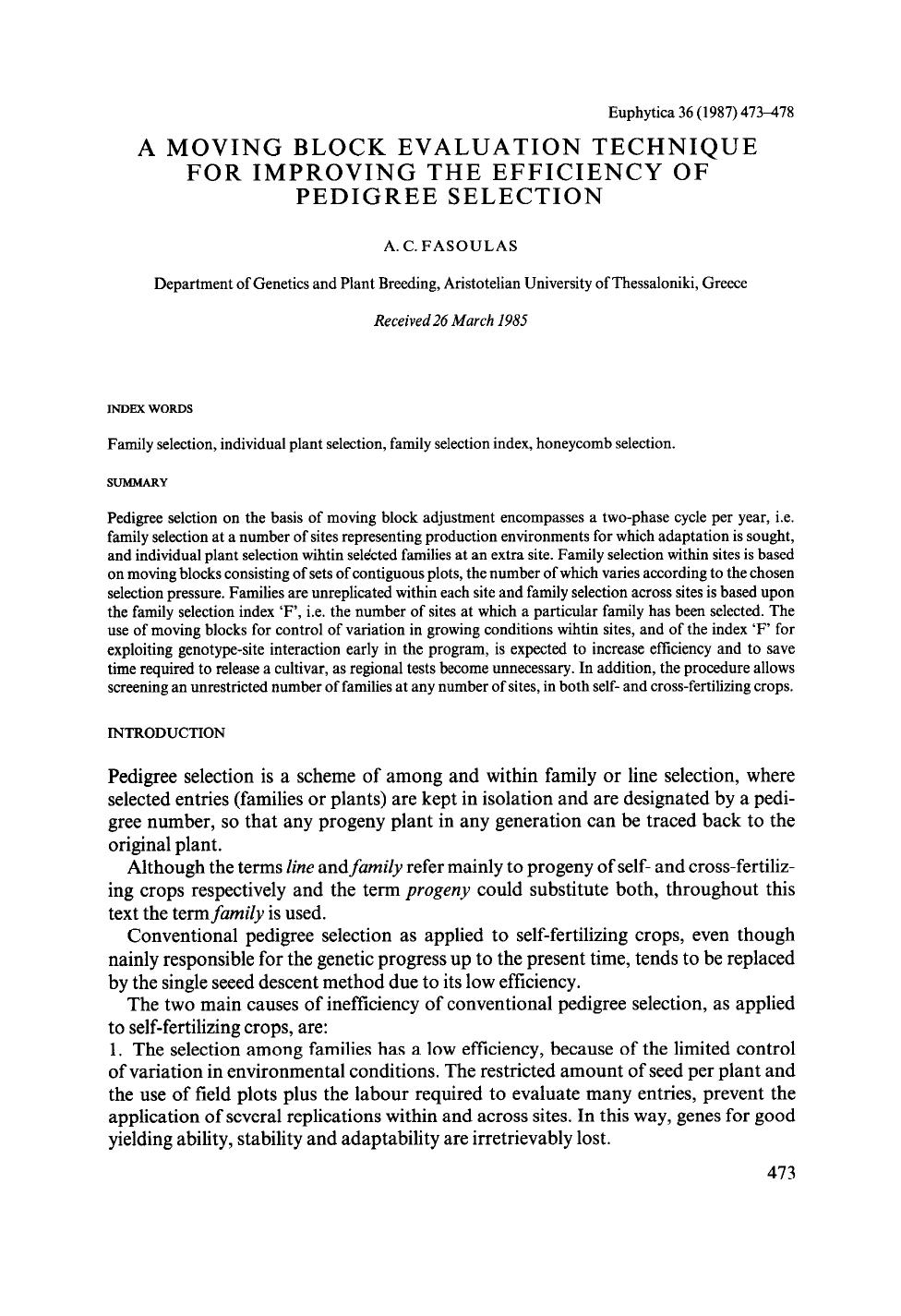 A moving block evaluation technique for improving the efficiency of pedigree selection by Unknown