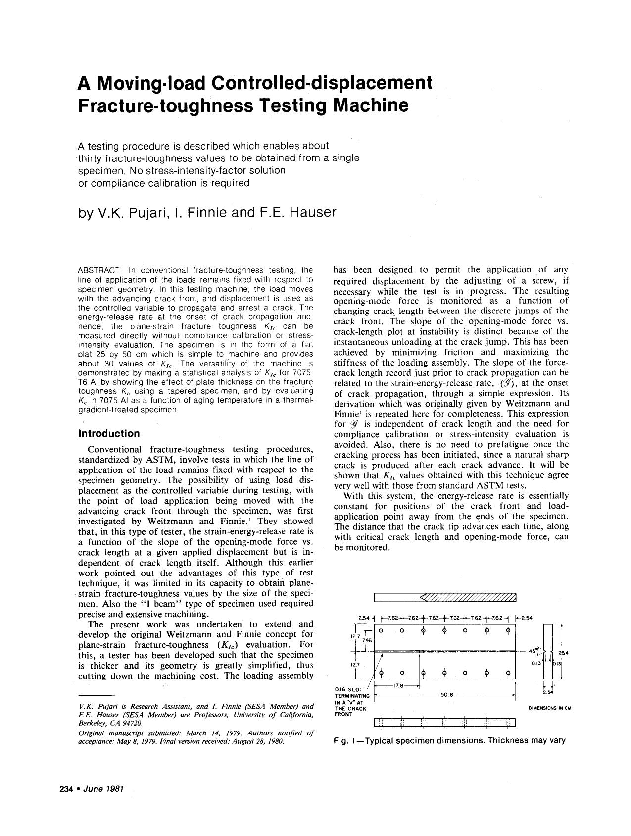 A moving-load controlled-displacement fracture-toughness testing machine by Unknown