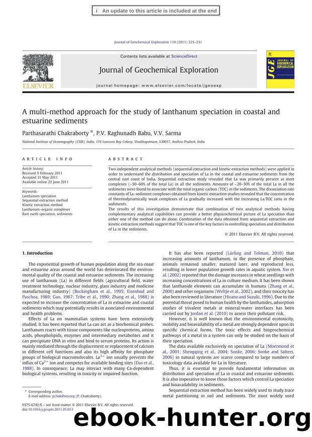 A multi-method approach for the study of lanthanum speciation in coastal and estuarine sediments by Parthasarathi Chakraborty & P.V. Raghunadh Babu & V.V. Sarma
