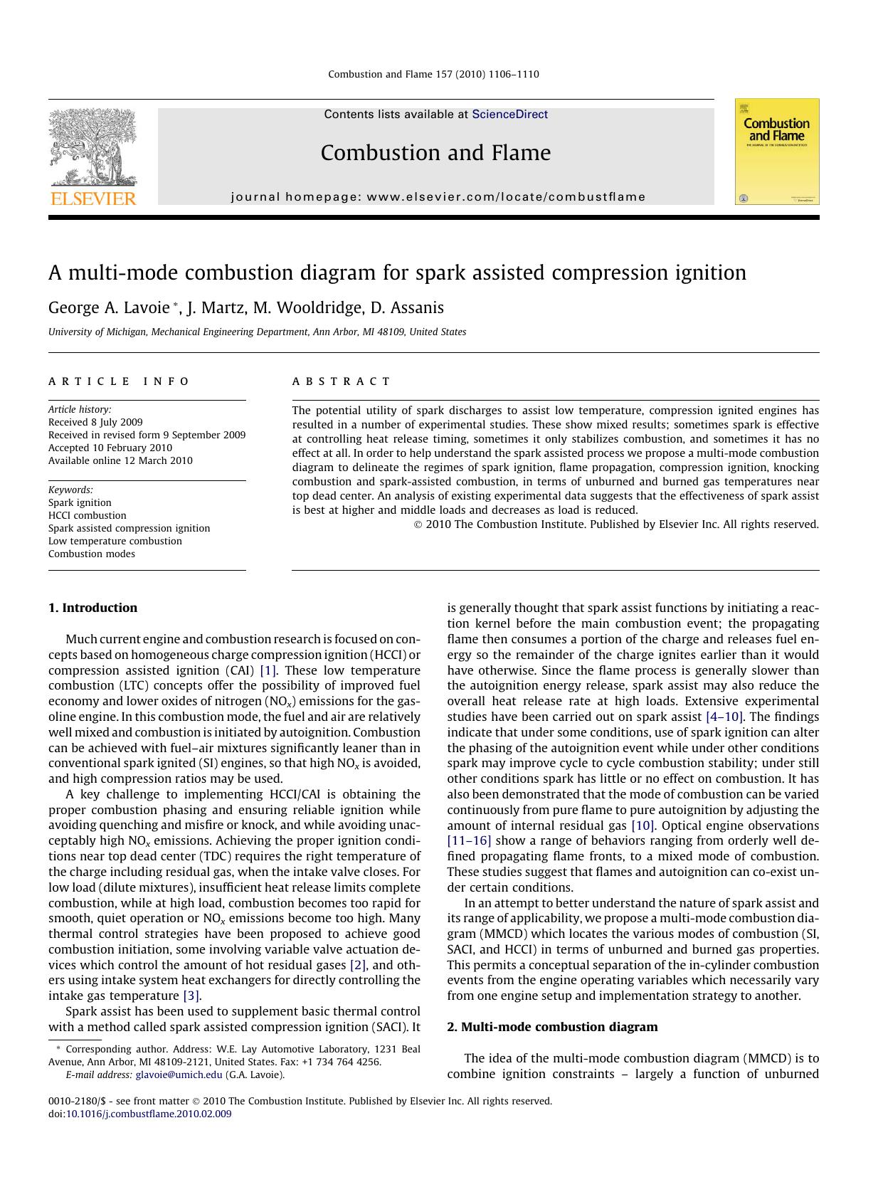 A multi-mode combustion diagram for spark assisted compression ignition by George A. Lavoie; J. Martz; M. Wooldridge; D. Assanis