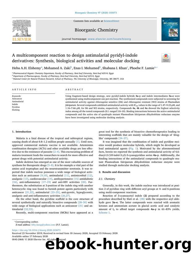 A multicomponent reaction to design antimalarial pyridyl-indole derivatives_ Synthesis, biological activities and molecular docking by Heba A.H. Elshemy