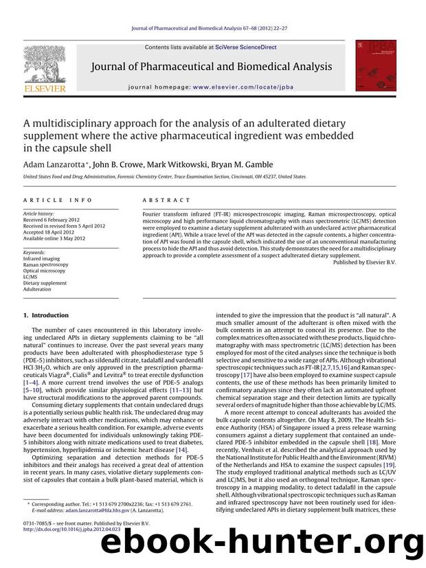 A multidisciplinary approach for the analysis of an adulterated dietary supplement where the active pharmaceutical ingredient was embedded in the capsule shell by Adam Lanzarotta