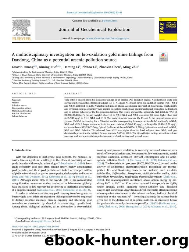 A multidisciplinary investigation on bio-oxidation gold mine tailings from Dandong, China as a potential arsenic pollution source by Guoxin Huang & Ximing Luo & Daming Li & Zhitao Li & Zhaoxin Chen & Ming Zhu