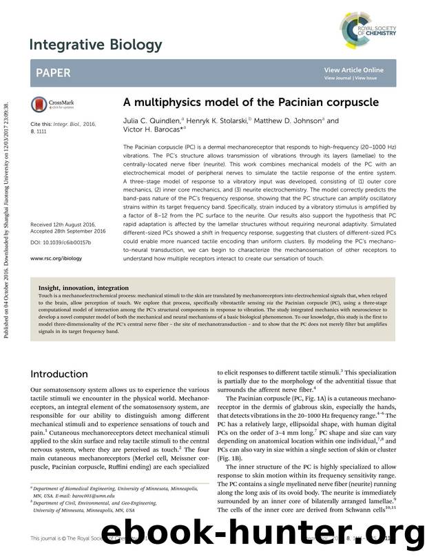 A multiphysics model of the Pacinian corpuscle by Julia C. Quindlen & Henryk K. Stolarski & Matthew D. Johnson & Victor H. Barocas