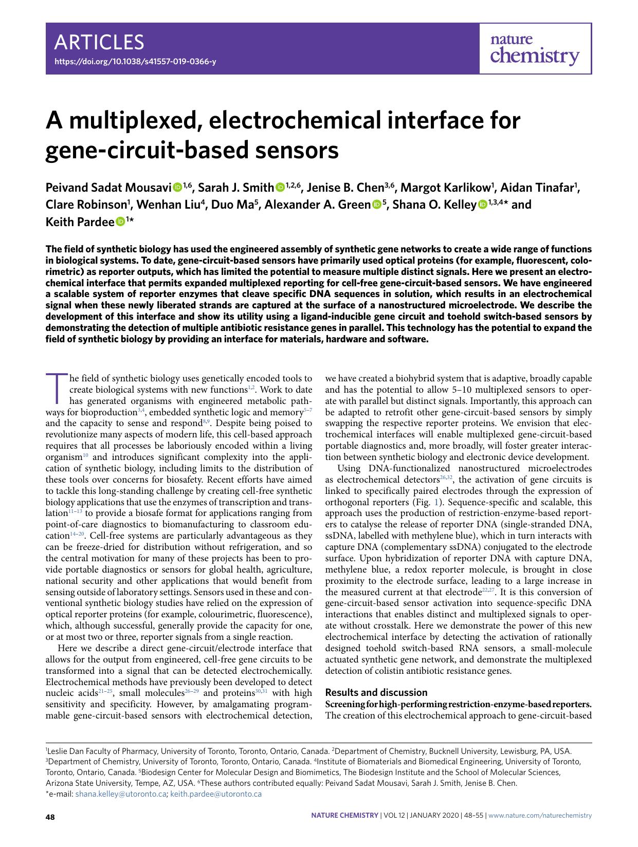 A multiplexed, electrochemical interface for gene-circuit-based sensors by unknow