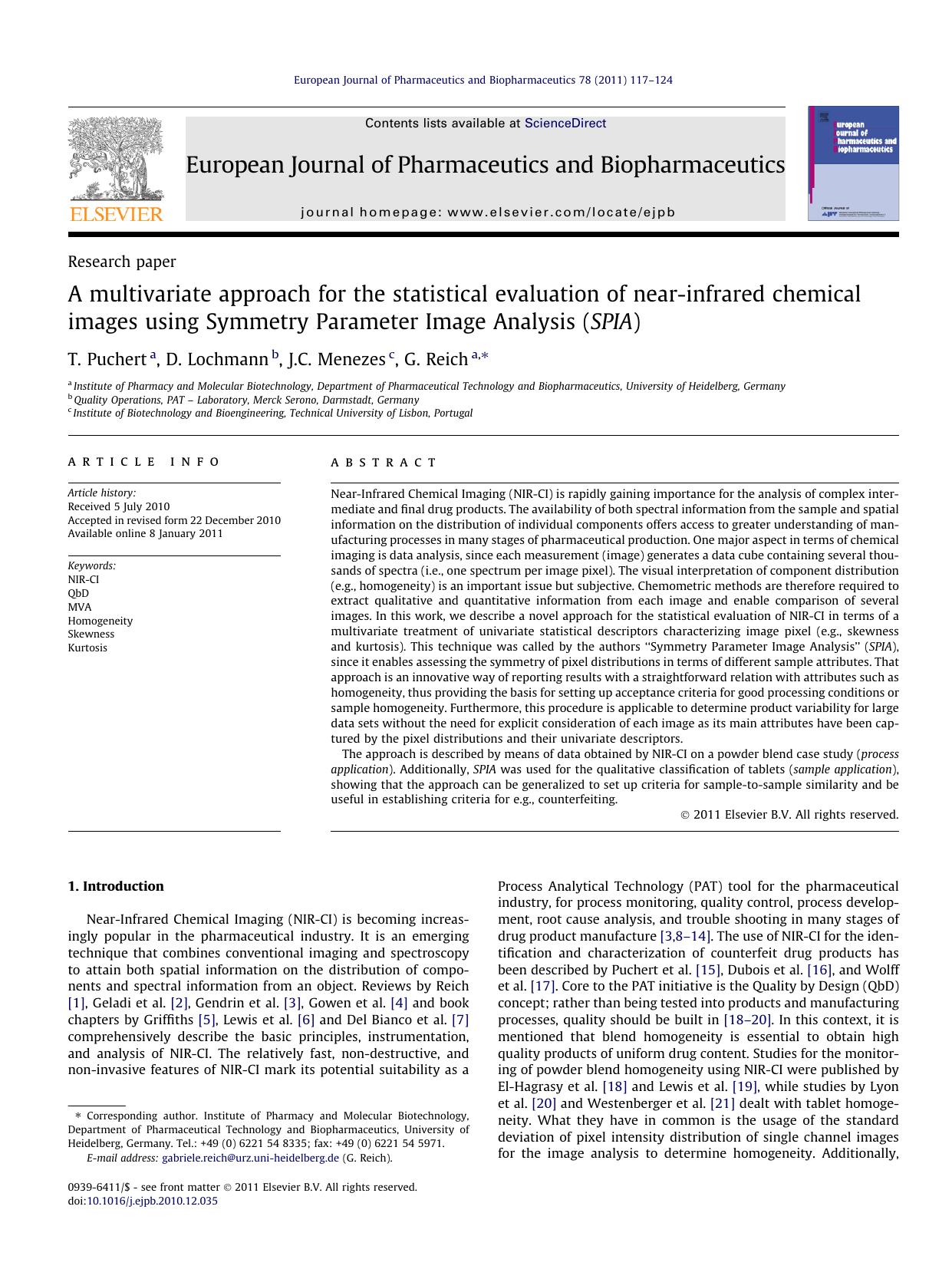 A multivariate approach for the statistical evaluation of near-infrared chemical images using Symmetry Parameter Image Analysis (SPIA) by T. Puchert & D. Lochmann & J.C. Menezes & G. Reich