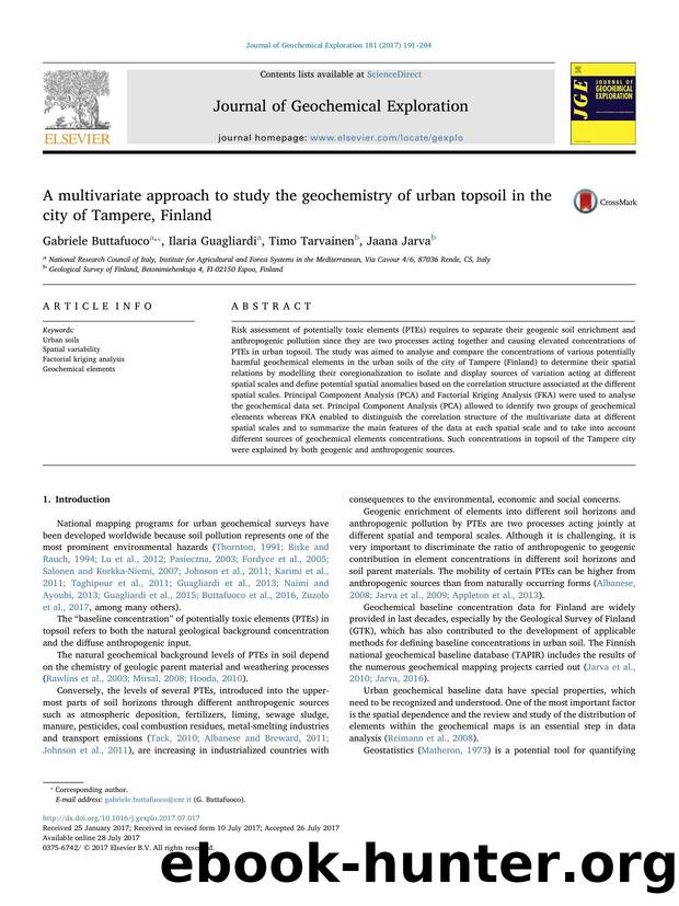 A multivariate approach to study the geochemistry of urban topsoil in the city of Tampere, Finland by Gabriele Buttafuoco & Ilaria Guagliardi & Timo Tarvainen & Jaana Jarva