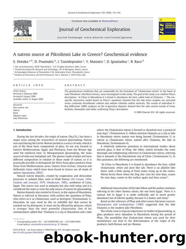 A natron source at Pikrolimni Lake in Greece? Geochemical evidence by E. Dotsika; D. Poutoukis; I. Tzavidopoulos; Y. Maniatis; D. Ignatiadou; B. Raco