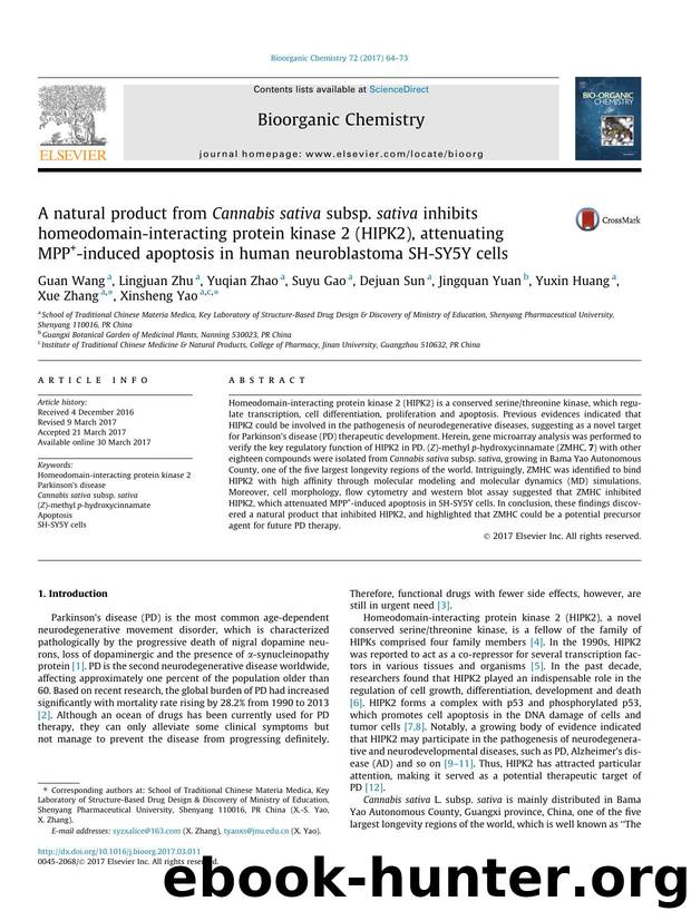 A natural product from Cannabis sativa subsp. sativa inhibits homeodomain-interacting protein kinase 2 (HIPK2), attenuating MPP+-induced apoptosis in human neuroblastoma SH-SY5Y cells by unknow