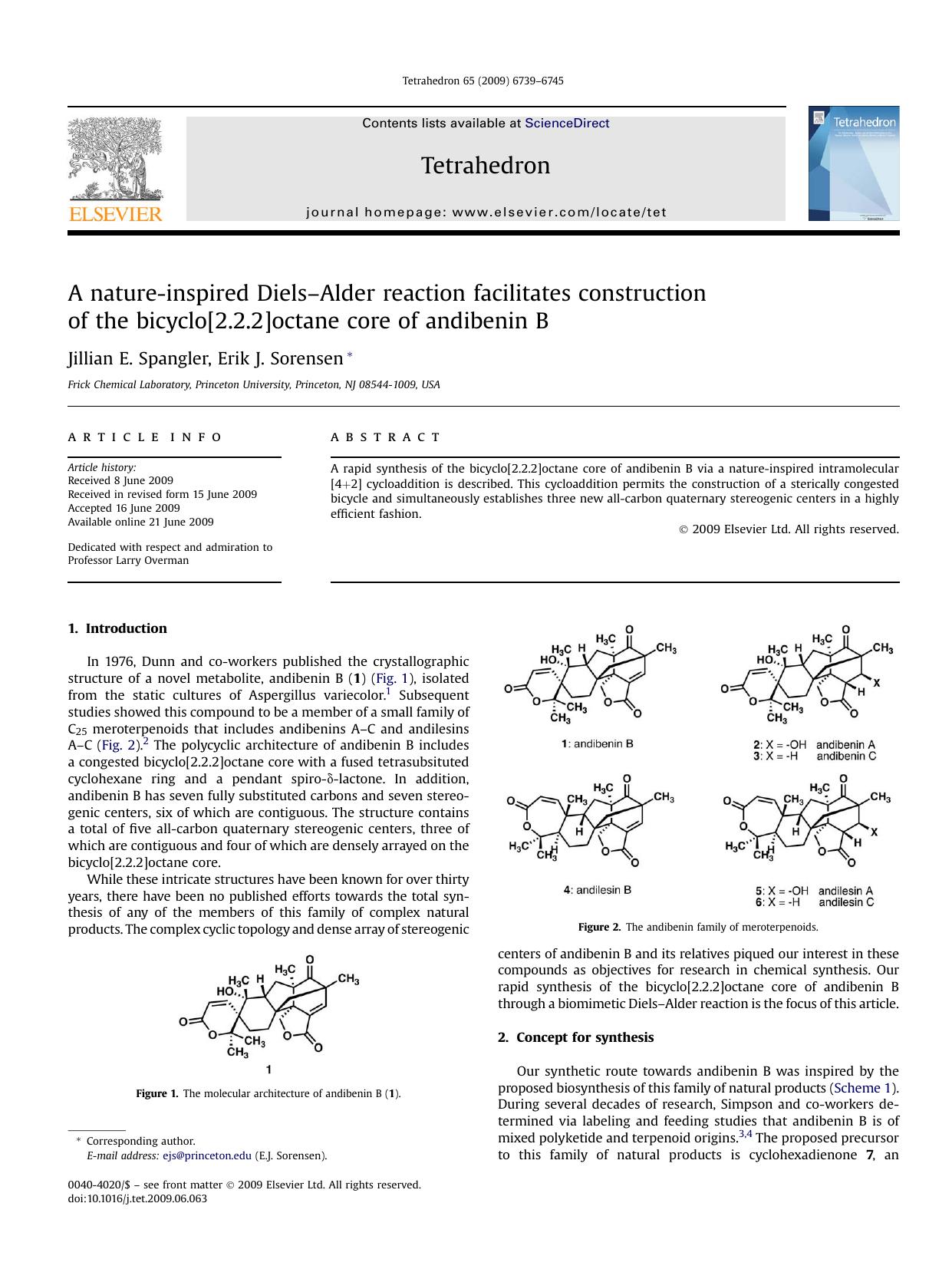 A nature-inspired Diels-Alder reaction facilitates construction of the bicyclo[2.2.2]octane core of andibenin B by Jillian E. Spangler; Erik J. Sorensen