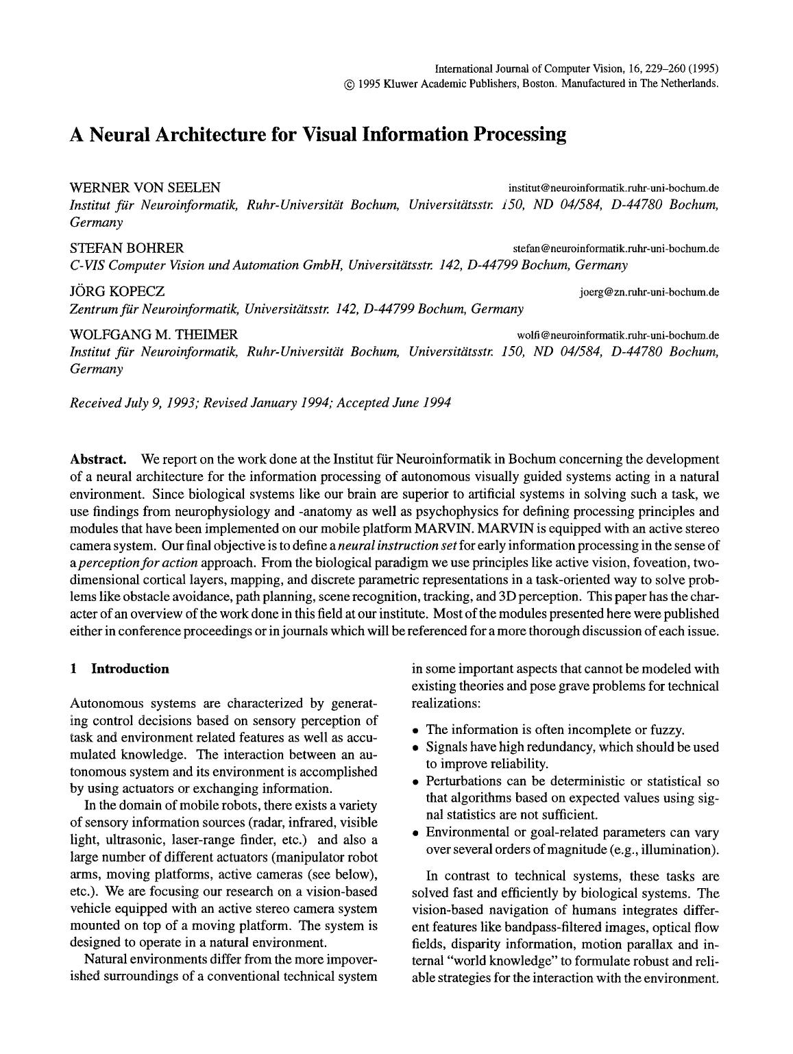 A neural architecture for visual information processing by Unknown