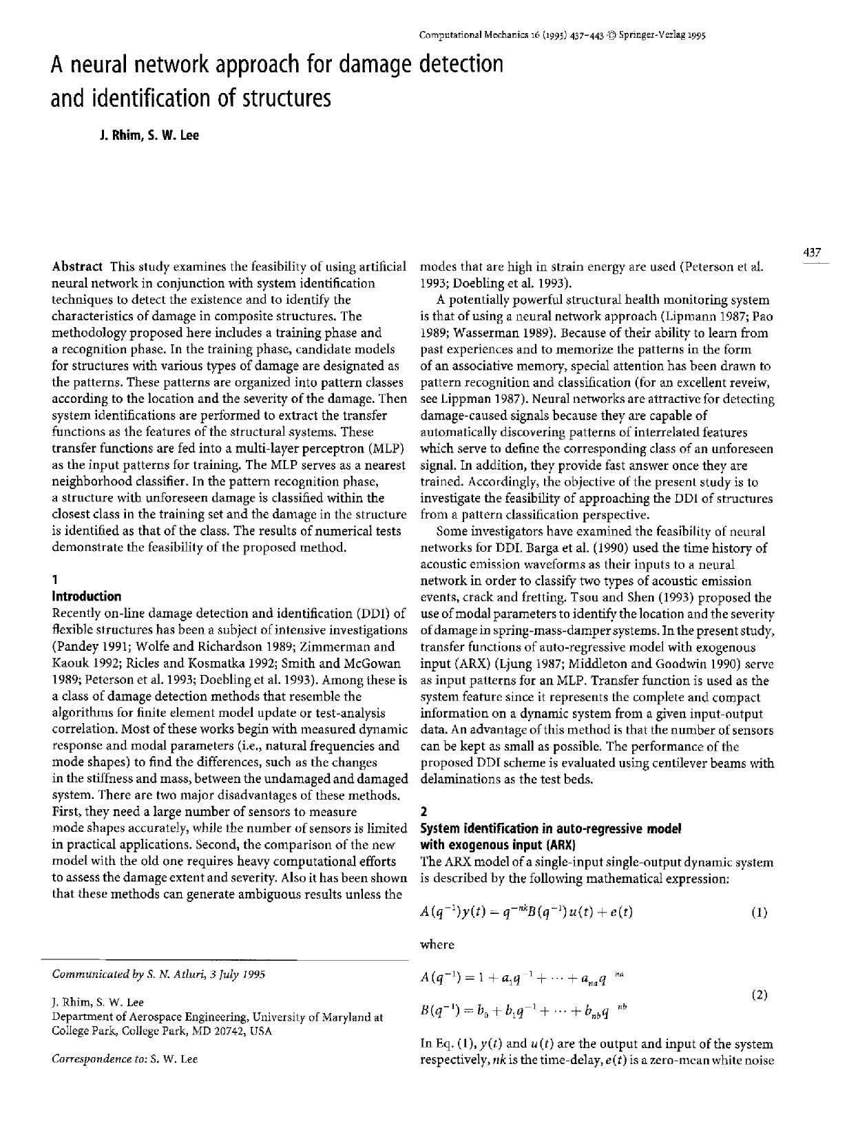 A neural network approach for damage detection and identification of structures by Unknown