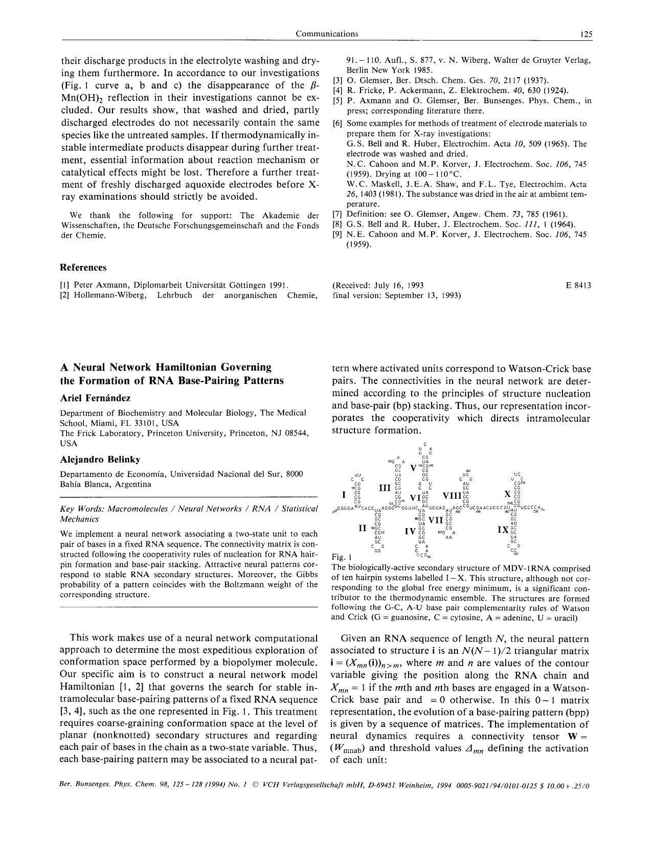 A neural network hamiltonian governing the formation of RNA base-pairing patterns by Unknown