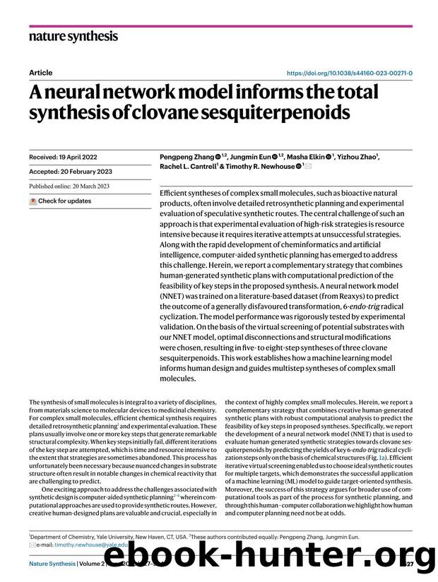 A neural network model informs the total synthesis of clovane sesquiterpenoids by Pengpeng Zhang & Jungmin Eun & Masha Elkin & Yizhou Zhao & Rachel L. Cantrell & Timothy R. Newhouse