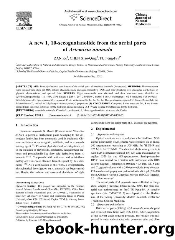 A new 1, 10-secoguaianolide from the aerial parts of Artemisia anomala by Ke ZAN & Xiao-Qing CHEN & Peng-Fei TU
