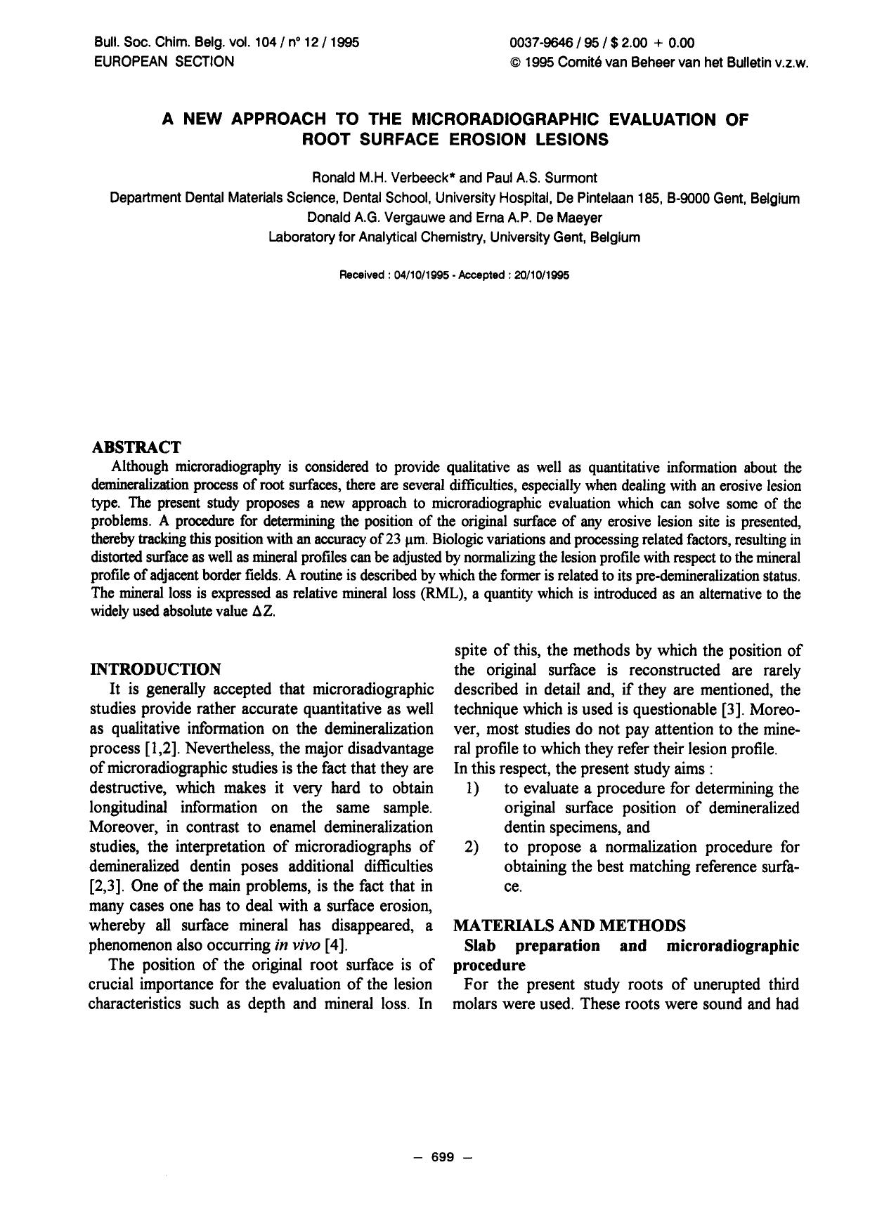 A new Approach to the Microradiographic Evaluation of Root Surface Erosion Lesions by Unknown